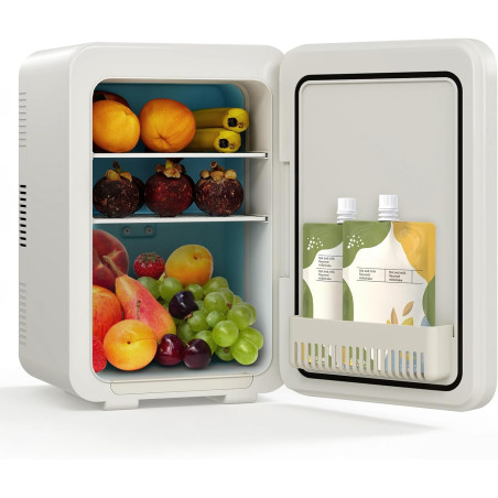 Yourlite mini frigo de chambre 10l,mini réfrigérateur portable,fonction chaud froid,silencieux,étagères réglables,ac/dc,12v 240v