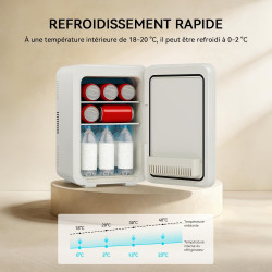 Yourlite mini frigo de chambre 10l,mini réfrigérateur portable,fonction chaud froid,silencieux,étagères réglables,ac/dc,12v 240v
