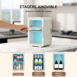 Yourlite mini frigo de chambre 10l,mini réfrigérateur portable,fonction chaud froid,silencieux,étagères réglables,ac/dc,12v 240v