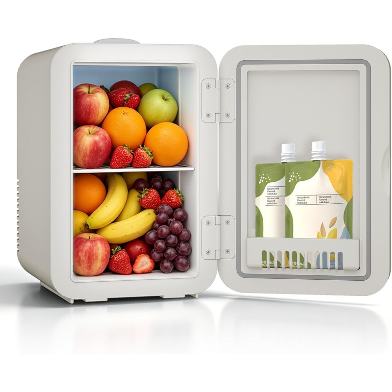 Yourlite mini frigo de chambre 8l,mini réfrigérateur portable,fonction chaud froid,silencieux,étagères réglables,ac/dc,12v 240v,