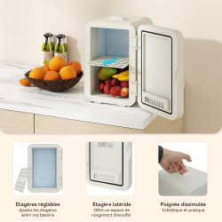 Yourlite mini frigo de chambre 8l,mini réfrigérateur portable,fonction chaud froid,silencieux,étagères réglables,ac/dc,12v 240v,