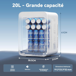 YOURLITE Mini Frigo de Chambre 20L,Mini Réfrigérateur Portable,Fonction Chaud Froid,Silencieux,Étagères Réglables,AC/DC,12V 240V