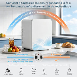YOURLITE Mini Frigo de Chambre 20L,Mini Réfrigérateur Portable,Fonction Chaud Froid,Silencieux,Étagères Réglables,AC/DC,12V 240V