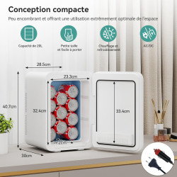 YOURLITE Mini Frigo de Chambre 20L,Mini Réfrigérateur Portable,Fonction Chaud Froid,Silencieux,Étagères Réglables,AC/DC,12V 240V