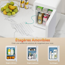 YOURLITE Mini Frigo de Chambre 20L,Mini Réfrigérateur Portable,Fonction Chaud Froid,Silencieux,Étagères Réglables,AC/DC,12V 240V