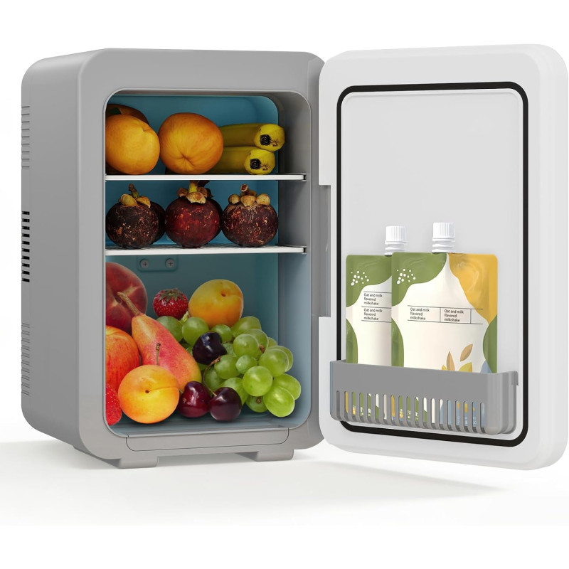 YOURLITE Mini Frigo de Chambre 10L,Mini Réfrigérateur Portable,Fonction Chaud Froid,Silencieux,Étagères Réglables,AC/DC,12V 240V