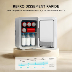 YOURLITE Mini Frigo de Chambre 10L,Mini Réfrigérateur Portable,Fonction Chaud Froid,Silencieux,Étagères Réglables,AC/DC,12V 240V