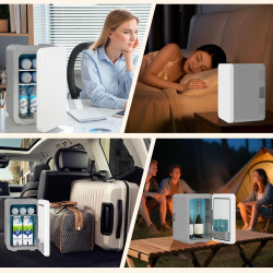 YOURLITE Mini Frigo de Chambre 10L,Mini Réfrigérateur Portable,Fonction Chaud Froid,Silencieux,Étagères Réglables,AC/DC,12V 240V