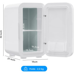Enventor Mini Frigo 6 litres/8 canettes, alimentation CA + 12V CC, glacière et réchaud, portables petit réfrigérateur pour chamb