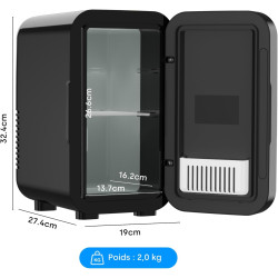 Enventor Mini Frigo 6 litres/8 canettes, alimentation CA + 12V CC, glacière et réchaud, portables petit réfrigérateur pour chamb