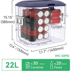 BINGI Glacière Electrique Voiture 22L Silencieuse (≤45dB) Réfrigérateur de Voiture à Compression -18°C à +15°C, 12V/24V/220V, Po
