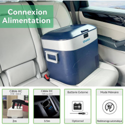 BINGI Glacière Electrique Voiture 22L Silencieuse (≤45dB) Réfrigérateur de Voiture à Compression -18°C à +15°C, 12V/24V/220V, Po