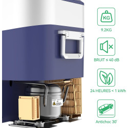 BINGI Glacière Electrique Voiture 22L Silencieuse (≤45dB) Réfrigérateur de Voiture à Compression -18°C à +15°C, 12V/24V/220V, Po