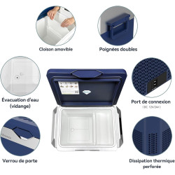 BINGI Glacière Electrique Voiture 30L Silencieuse (≤45dB) Réfrigérateur de Voiture à Compression -18°C à +15°C, 12V/24V/220V, Po