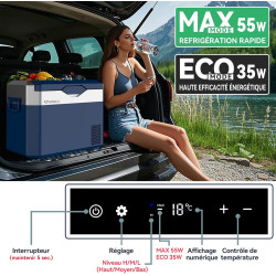 BINGI Glacière Electrique Voiture 30L Silencieuse (≤45dB) Réfrigérateur de Voiture à Compression -18°C à +15°C, 12V/24V/220V, Po