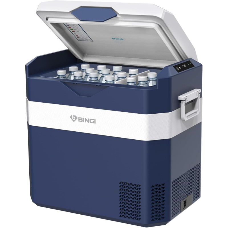 BINGI Glacière Electrique Voiture 38L Silencieuse (≤45dB) Réfrigérateur de Voiture à Compression -18°C à +15°C, 12V/24V/220V, Po