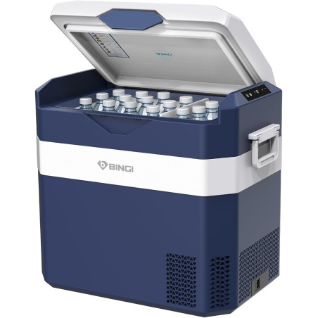 BINGI Glacière Electrique Voiture 38L Silencieuse (≤45dB) Réfrigérateur de Voiture à Compression -18°C à +15°C, 12V/24V/220V, Po