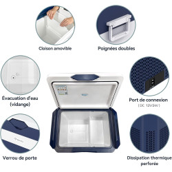 BINGI Glacière Electrique Voiture 38L Silencieuse (≤45dB) Réfrigérateur de Voiture à Compression -18°C à +15°C, 12V/24V/220V, Po