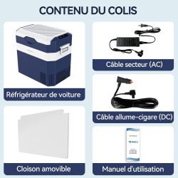 BINGI Glacière Electrique Voiture 38L Silencieuse (≤45dB) Réfrigérateur de Voiture à Compression -18°C à +15°C, 12V/24V/220V, Po