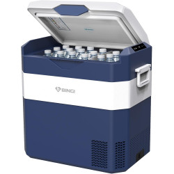 BINGI Glacière Electrique 42L à Compression avec Refroidissement Rapide Jusqu'à -18°C, 12V/24V/220V, Pour Camping-Car, Van, Cami