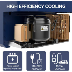 BINGI Glacière Electrique 42L à Compression avec Refroidissement Rapide Jusqu'à -18°C, 12V/24V/220V, Pour Camping-Car, Van, Cami