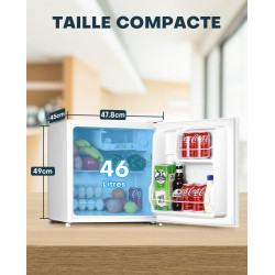 Upstreman Mini Réfrigérateur 46L, Mini Frigo avec Congélateur, Thermostat Réglable, Économie d'Énergie, Silencieux, Porte Révers
