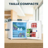 Upstreman Mini Réfrigérateur 46L, Mini Frigo avec Congélateur, Thermostat Réglable, Économie d'Énergie, Silencieux, Porte Révers