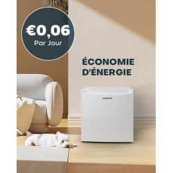 Upstreman Mini Réfrigérateur 46L, Mini Frigo avec Congélateur, Thermostat Réglable, Économie d'Énergie, Silencieux, Porte Révers