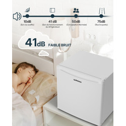 Upstreman Mini Réfrigérateur 46L, Mini Frigo avec Congélateur, Thermostat Réglable, Économie d'Énergie, Silencieux, Porte Révers