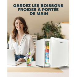 Upstreman Mini Réfrigérateur 46L, Mini Frigo avec Congélateur, Thermostat Réglable, Économie d'Énergie, Silencieux, Porte Révers