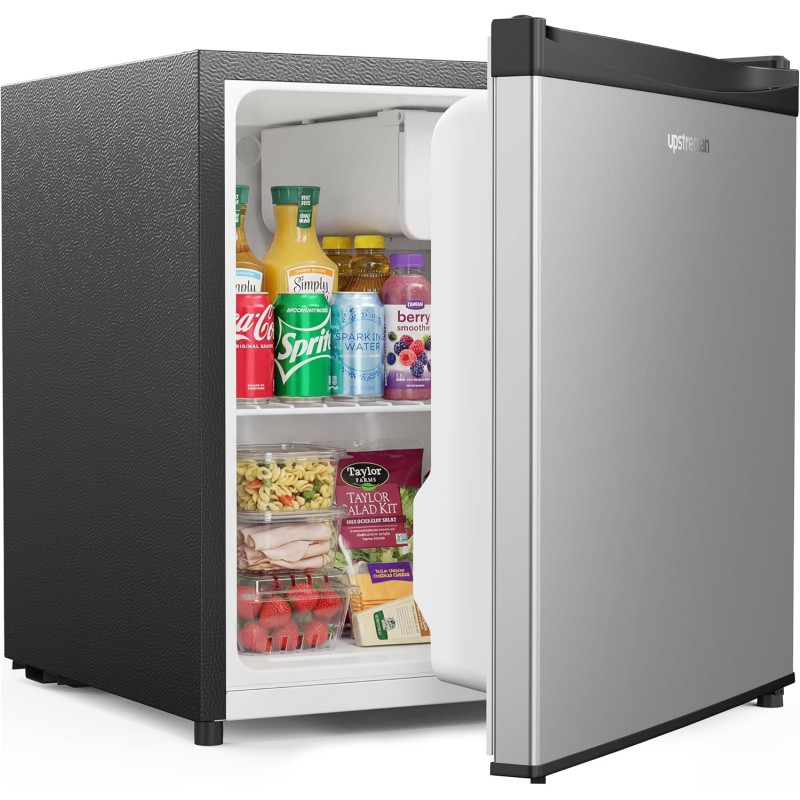 Upstreman Mini Réfrigérateur 46L, Mini Frigo avec Congélateur, Thermostat Réglable, Économie d'Énergie, Silencieux, Porte Révers