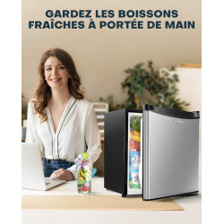 Upstreman Mini Réfrigérateur 46L, Mini Frigo avec Congélateur, Thermostat Réglable, Économie d'Énergie, Silencieux, Porte Révers