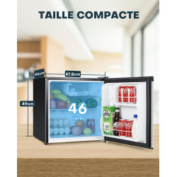 Upstreman Mini Réfrigérateur 46L, Mini Frigo avec Congélateur, Thermostat Réglable, Économie d'Énergie, Silencieux, Porte Révers