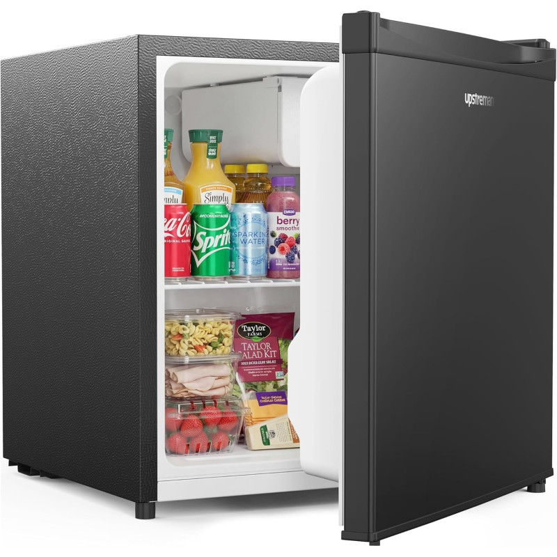Upstreman Mini Réfrigérateur 46L, Mini Frigo avec Congélateur, Thermostat Réglable, Économie d'Énergie, Silencieux, Porte Révers