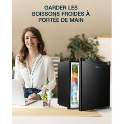 Upstreman Mini Réfrigérateur 46L, Mini Frigo avec Congélateur, Thermostat Réglable, Économie d'Énergie, Silencieux, Porte Révers