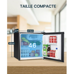 Upstreman Mini Réfrigérateur 46L, Mini Frigo avec Congélateur, Thermostat Réglable, Économie d'Énergie, Silencieux, Porte Révers
