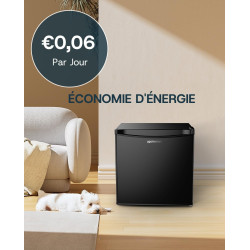 Upstreman Mini Réfrigérateur 46L, Mini Frigo avec Congélateur, Thermostat Réglable, Économie d'Énergie, Silencieux, Porte Révers