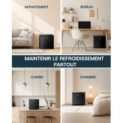 Upstreman Mini Réfrigérateur 46L, Mini Frigo avec Congélateur, Thermostat Réglable, Économie d'Énergie, Silencieux, Porte Révers