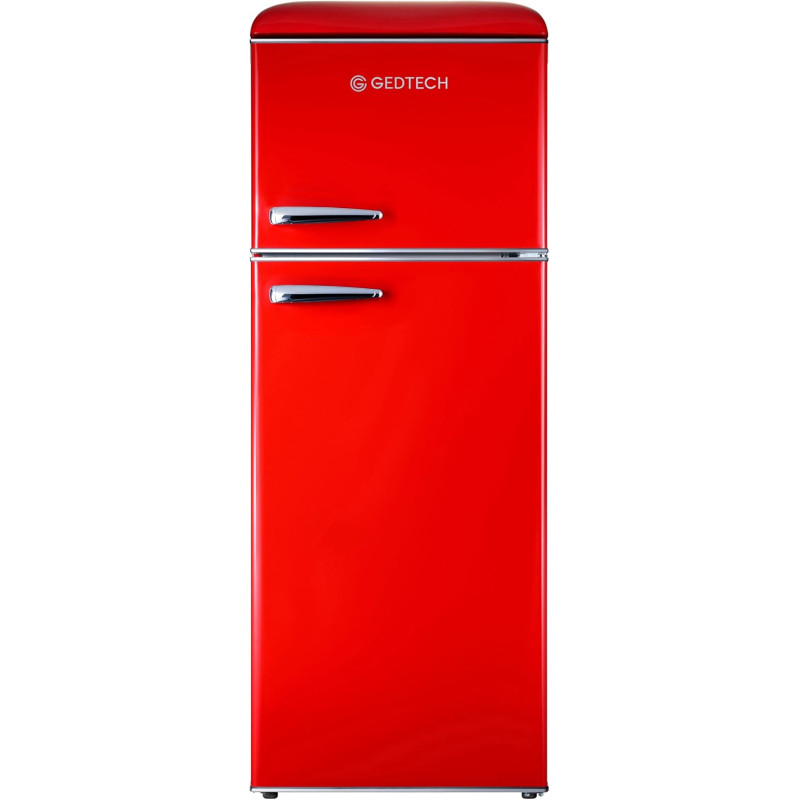 GEDTECH Refrigerateur double-porte vintage GDPV215RD - Congélateur haut - Rouge - Capacité 215L - Faible conso