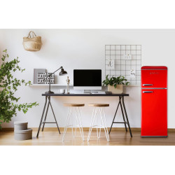 GEDTECH Refrigerateur double-porte vintage GDPV215RD - Congélateur haut - Rouge - Capacité 215L - Faible conso