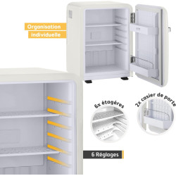TZS First Austria - Mini Réfrigérateur Rétro 40L silencieux - Petit Minifrigo design vintage avec lumière intérieure et 2 compar