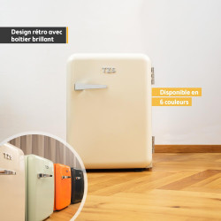 TZS First Austria - Mini Réfrigérateur Rétro 40L silencieux - Petit Minifrigo design vintage avec lumière intérieure et 2 compar