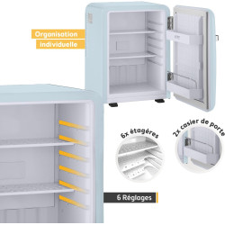 TZS First Austria - Mini Réfrigérateur Rétro 40L silencieux - Petit Minifrigo design vintage avec lumière intérieure et 2 compar