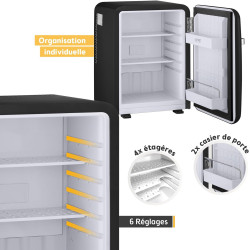 TZS First Austria - Mini Réfrigérateur Rétro 40L silencieux - Petit Minifrigo design vintage avec lumière intérieure et 2 compar