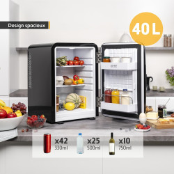 TZS First Austria - Mini Réfrigérateur Rétro 40L silencieux - Petit Minifrigo design vintage avec lumière intérieure et 2 compar