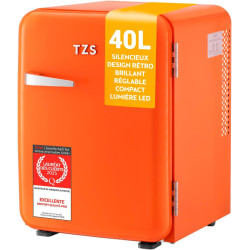 TZS First Austria - Mini Réfrigérateur Rétro 40L silencieux - Petit Minifrigo design vintage avec lumière intérieure et 2 compar
