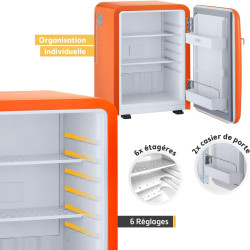 TZS First Austria - Mini Réfrigérateur Rétro 40L silencieux - Petit Minifrigo design vintage avec lumière intérieure et 2 compar