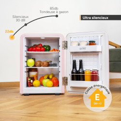 TZS First Austria Mini Réfrigérateur Rétro 40L - Silencieux 22dB - Sans Compresseur pour Chambre & Bureau - Rose - Frigo d'appoi