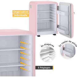 TZS First Austria Mini Réfrigérateur Rétro 40L - Silencieux 22dB - Sans Compresseur pour Chambre & Bureau - Rose - Frigo d'appoi