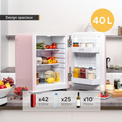 TZS First Austria Mini Réfrigérateur Rétro 40L - Silencieux 22dB - Sans Compresseur pour Chambre & Bureau - Rose - Frigo d'appoi